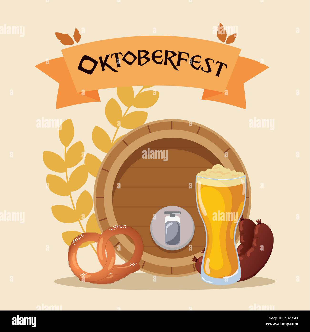 Beer barrel Pretzek and sausage Oktoberfest poster Vector Stock Vector ...