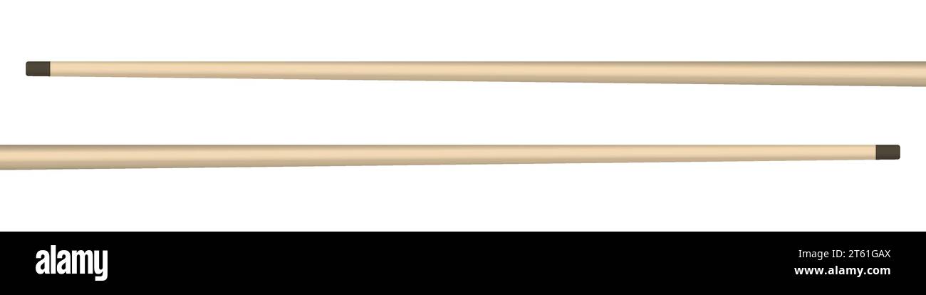 Two realistic billiard cues. 3D vector illustration isolated on white. Stock Vector
