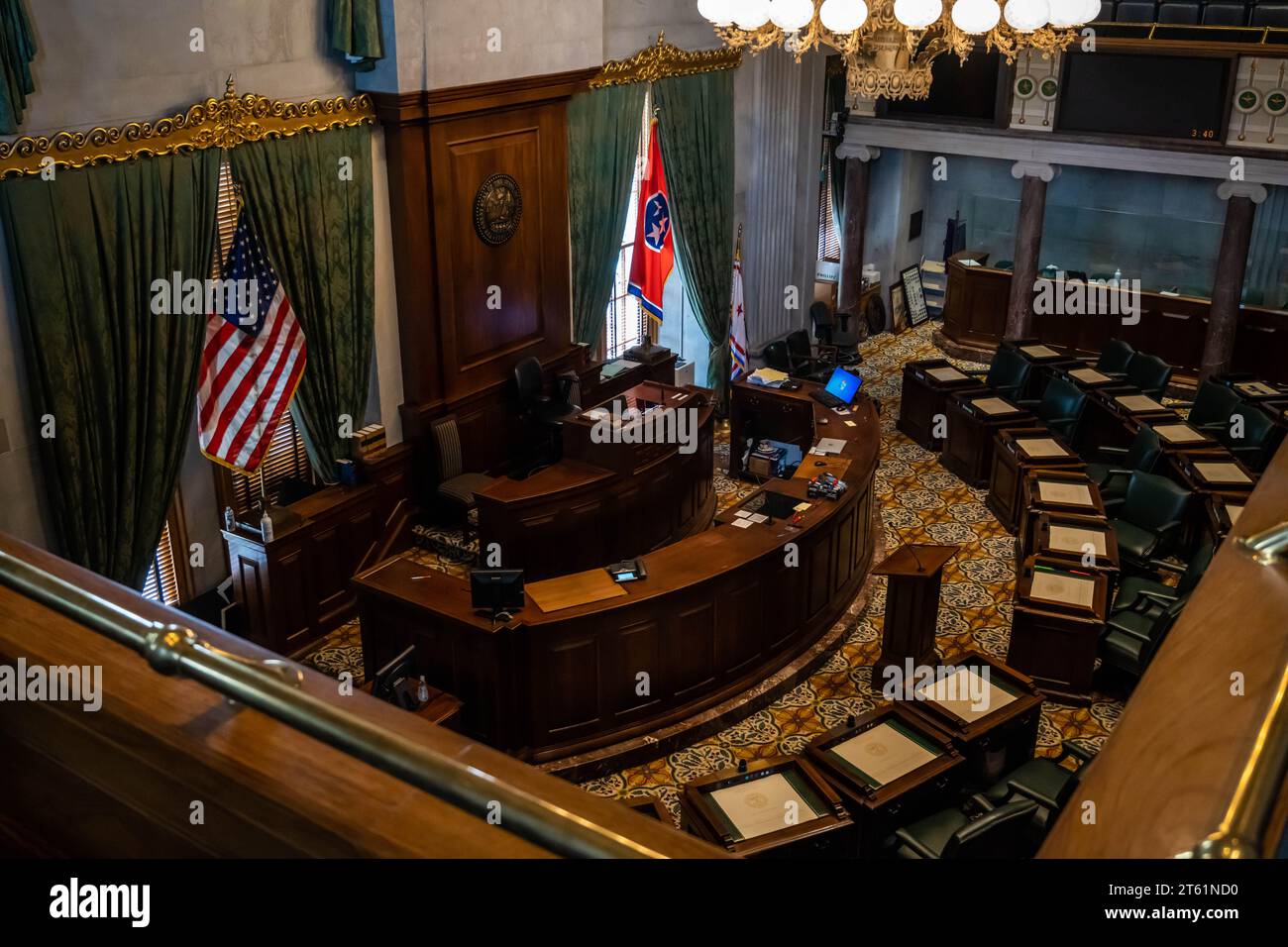 Nashville, TN, USA - July 6, 2022: The large meeting hall of Senate Chamber in Tennessee State Capitol Stock Photo