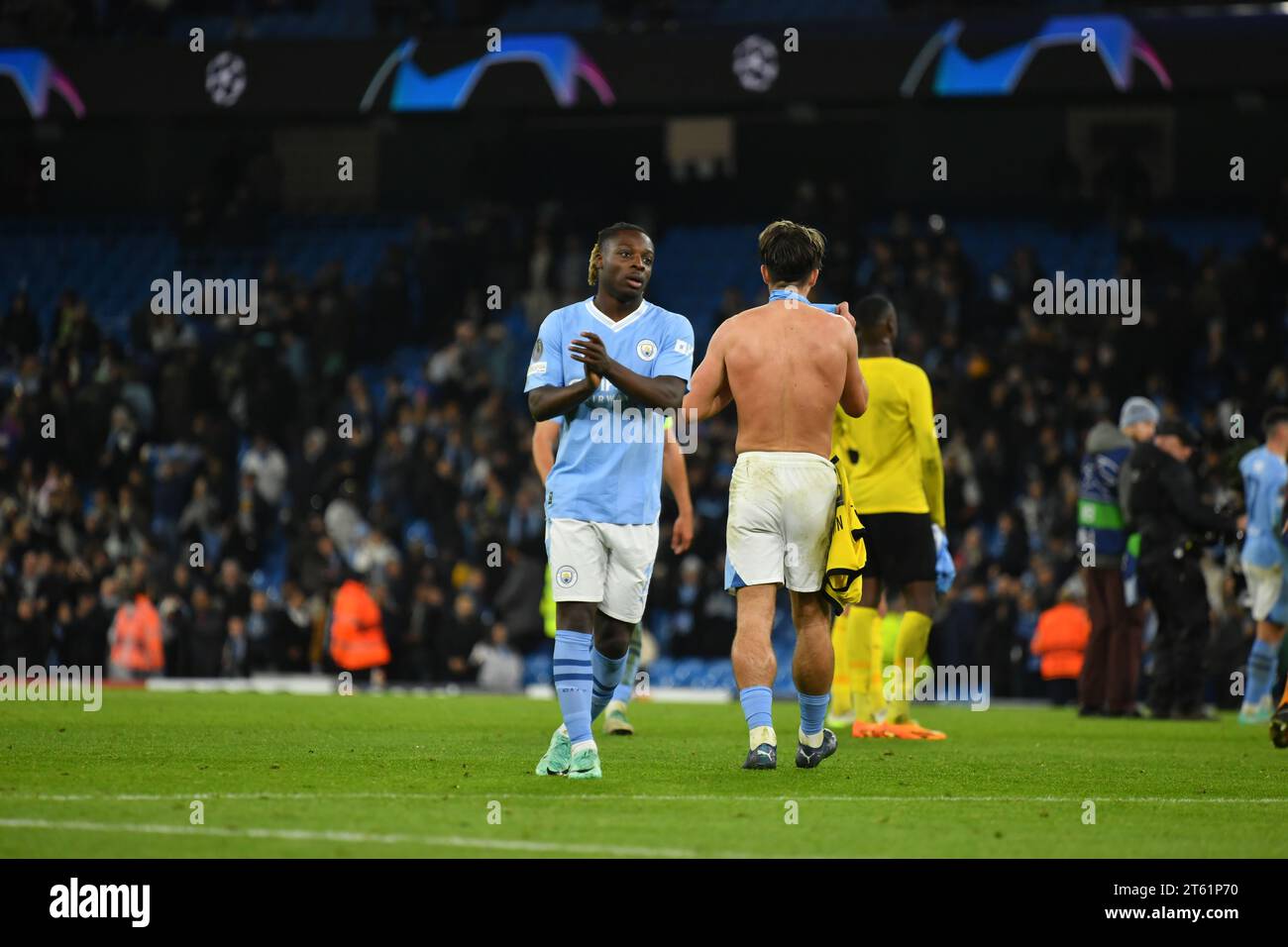 Manchester, UK. 07th Nov, 2023. Jack Grealish, Jérémy Doku in action during the UEFA 2022 Champions League between Manchester City and Young Boys, City of Manchester Stadium, November 7th, 2023 (Photo by Anthony STANLEY/ATP images) (STANLEY Anthony /ATP/SPP) Credit: SPP Sport Press Photo. /Alamy Live News Stock Photo
