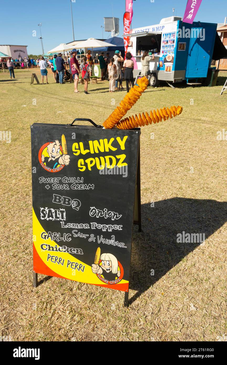 Slinky Spudz sign for a food stall at the Boulia camel and horse races
