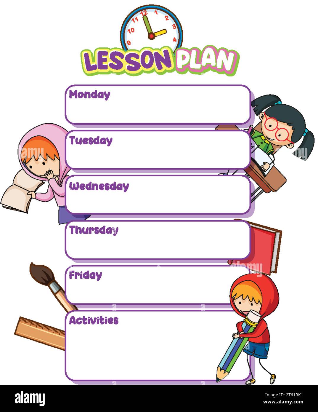 A vector cartoon illustration style template for planning lessons ...