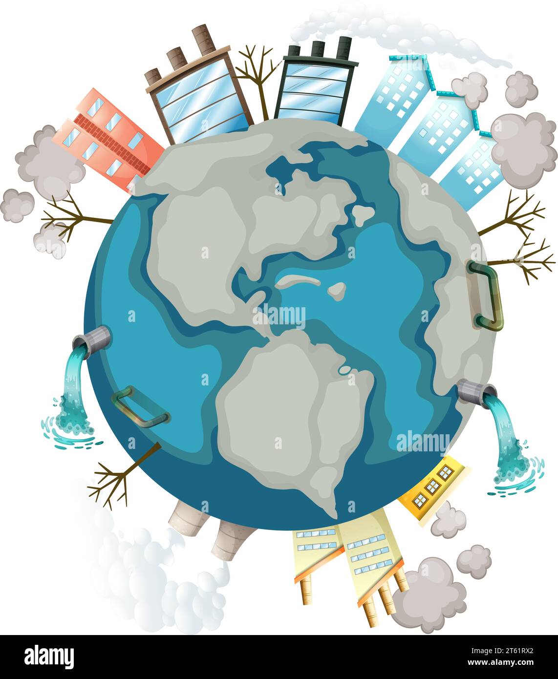 Human-operated Factory Polluting Earth's Air And Water Stock Vector 