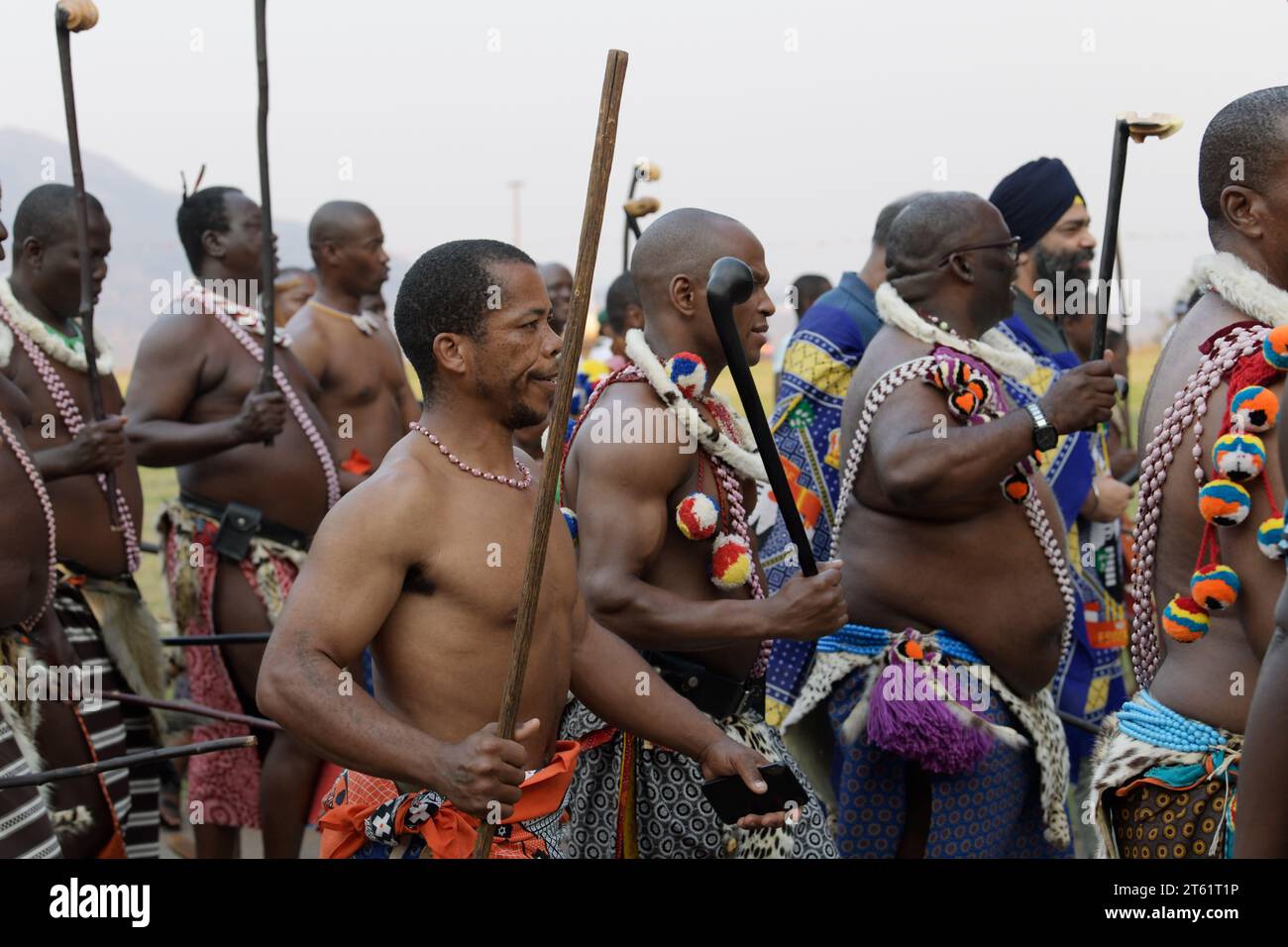 Group of male suitors in Umhlanga reed dance ceremony 2023, Kingdom of