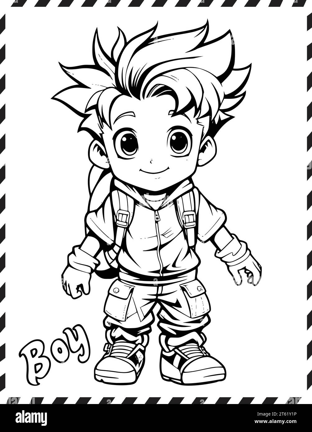 Cute Boy Coloring Pages Drawing For Kids Stock Vector Image Art Alamy