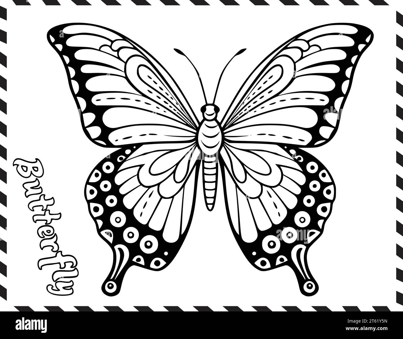Cute Butterfly Coloring Page Drawing For Kids Stock Vector