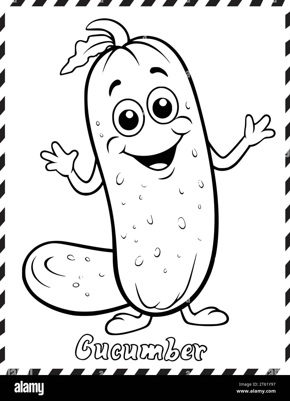 Cucumber Coloring Page Drawing For Kids Stock Vector