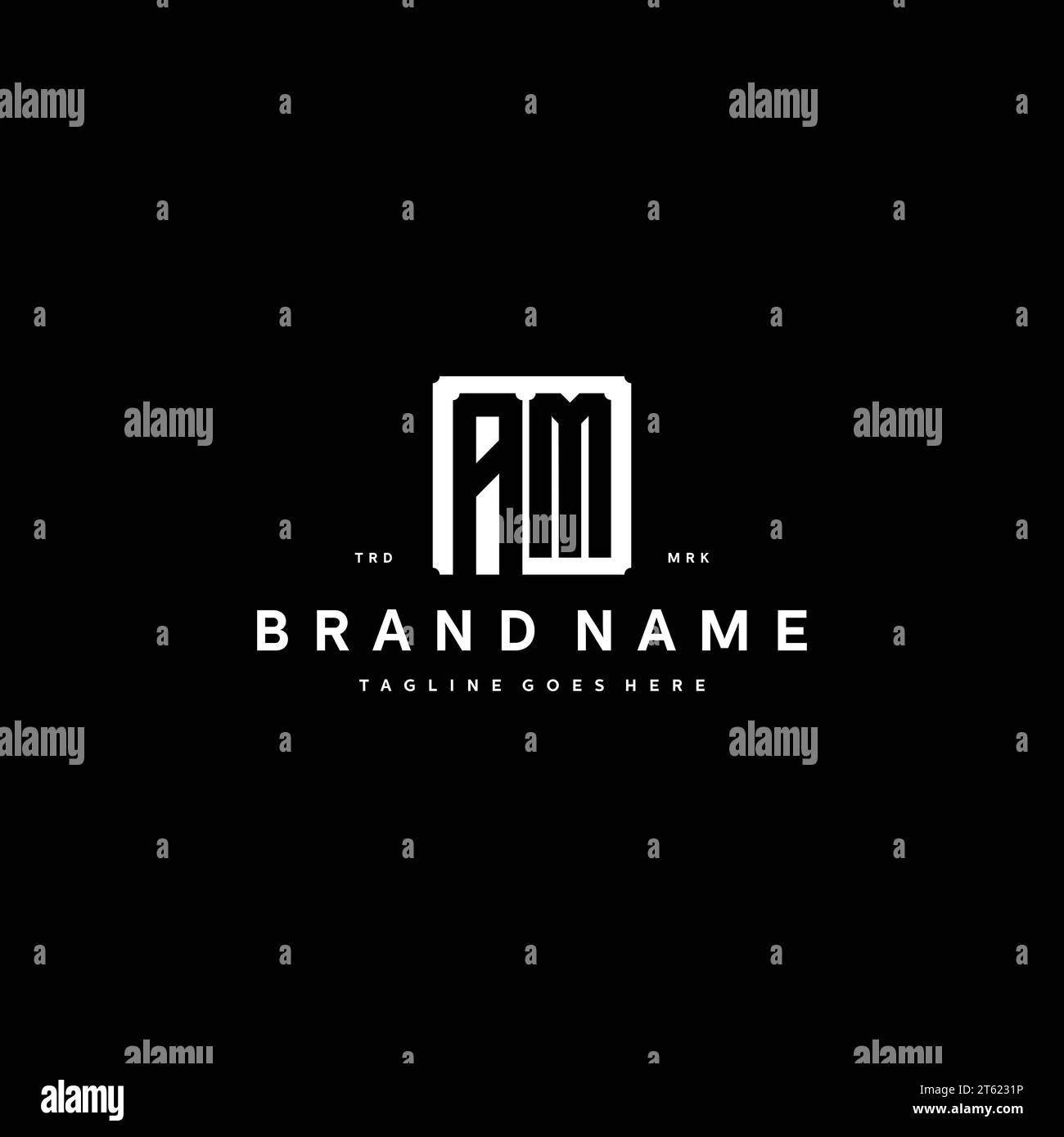 AM monogram logo initials with square rectangular shape isolated on black background initials vector graphic template Stock Vector