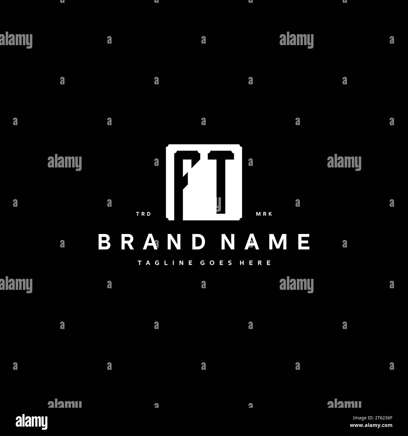 FT monogram logo initials with square rectangular shape isolated on black background initials vector graphic template Stock Vector
