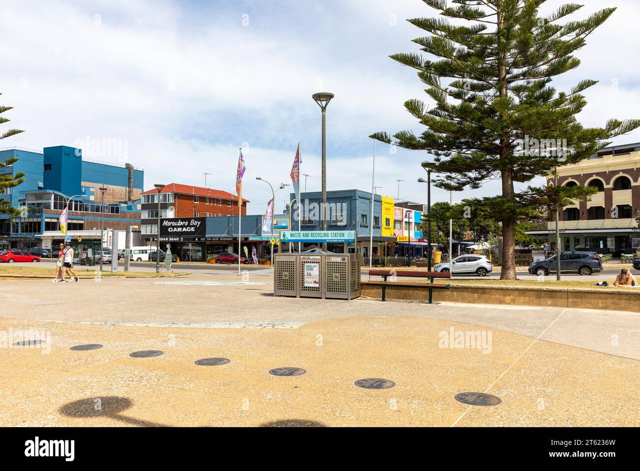 Maroubra Beach in Sydney eastern suburbs, shops and stores on the promenade,Sydney,NSW,Australia Stock Photo