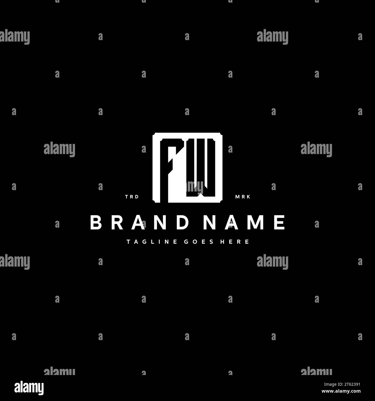 FW monogram logo initials with square rectangular shape isolated on black background initials vector graphic template Stock Vector