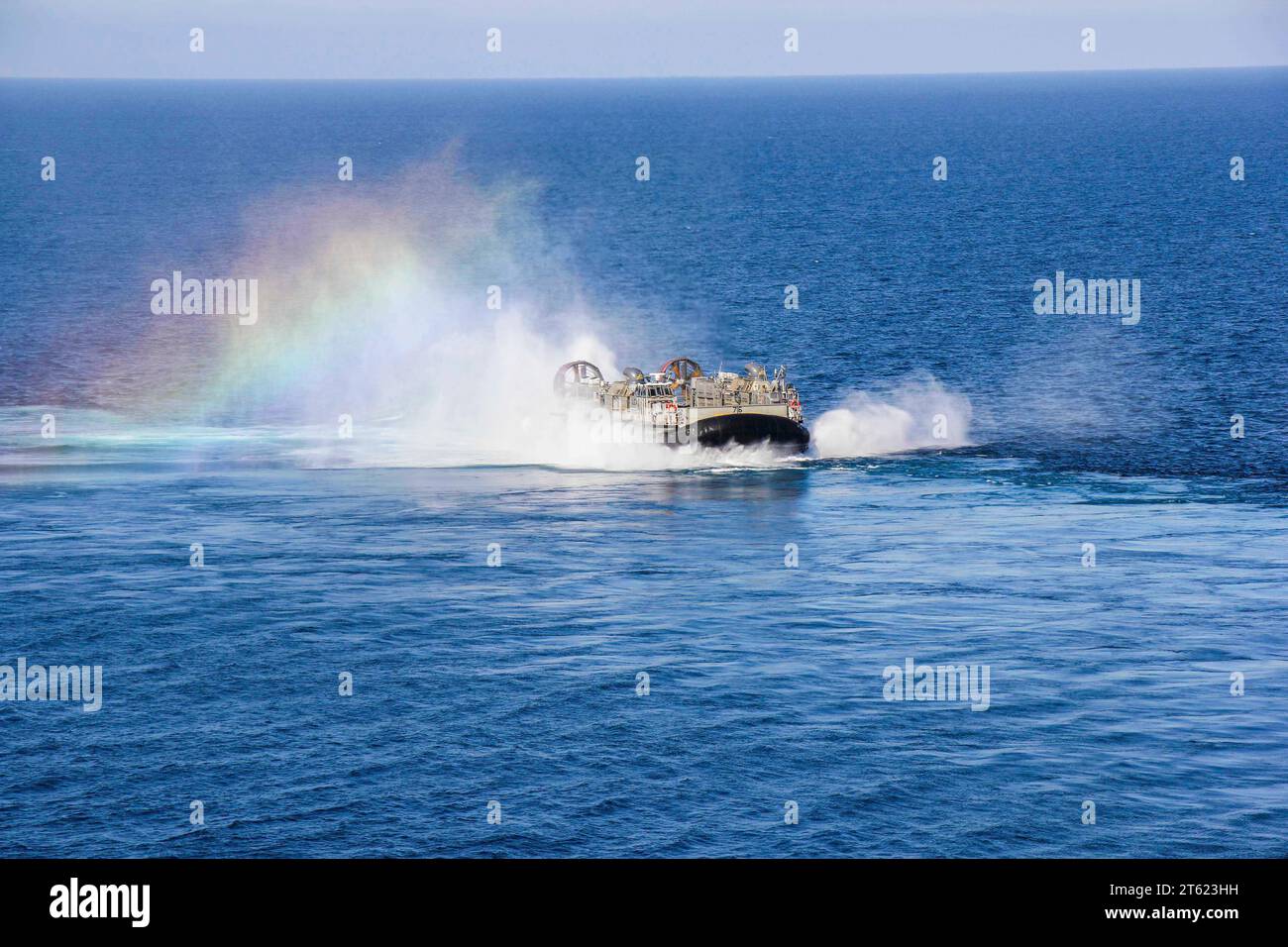 Pacific Ocean. 5th Nov, 2023. Landing Craft, Air Cushion 76, assigned to Assault Craft Unit 5, conducts maneuvers in the Pacific Ocean during amphibious operations with USS Boxer (LHD 4), Nov. 5, 2023. Boxer is underway in the U.S. 3rd Fleet area of operations conducting advanced tactical training that increases warfighting capability and tactical proficiency across all domains. (Credit Image: © Connor Burns/U.S. Navy/ZUMA Press Wire) EDITORIAL USAGE ONLY! Not for Commercial USAGE! Stock Photo