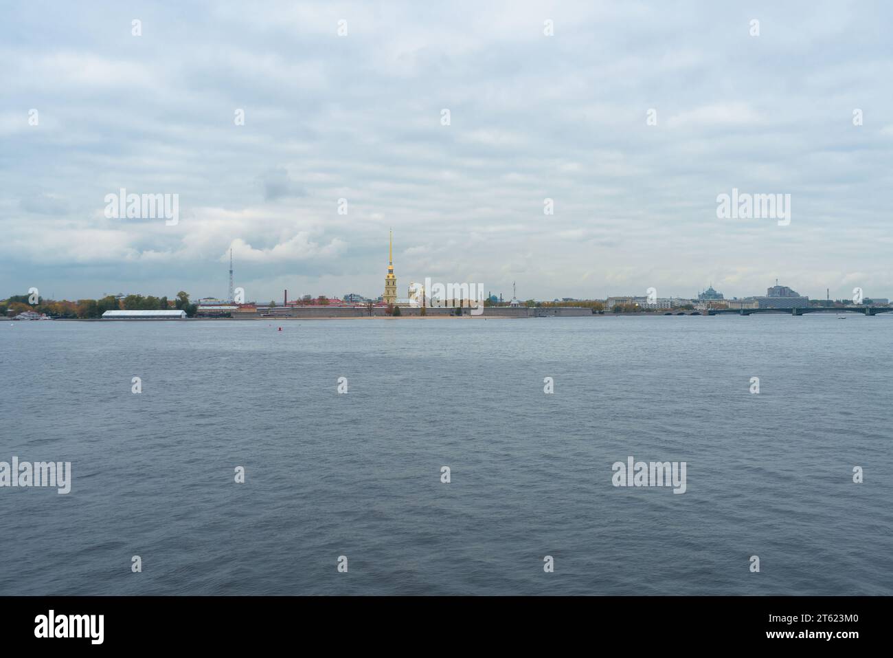 view of Peter and Paul Fortress in Saint petersburg on the gloomy autumn day Stock Photo