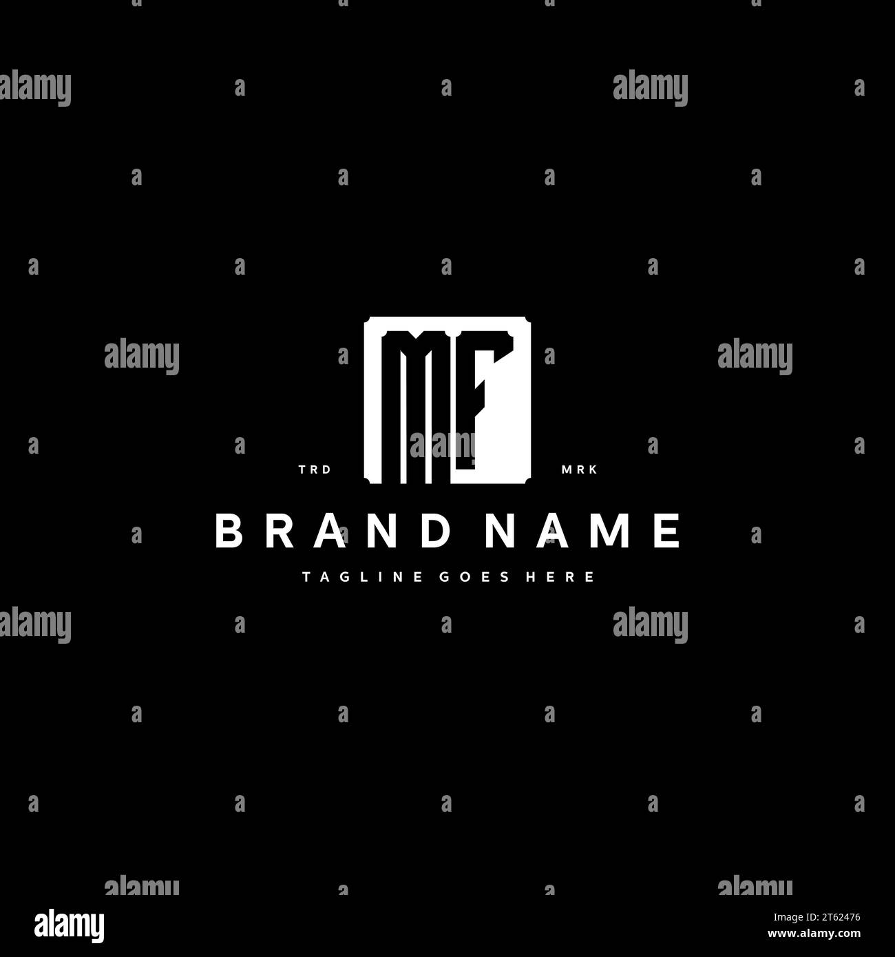 MF monogram logo initials with square rectangular shape isolated on black background initials vector graphic template Stock Vector