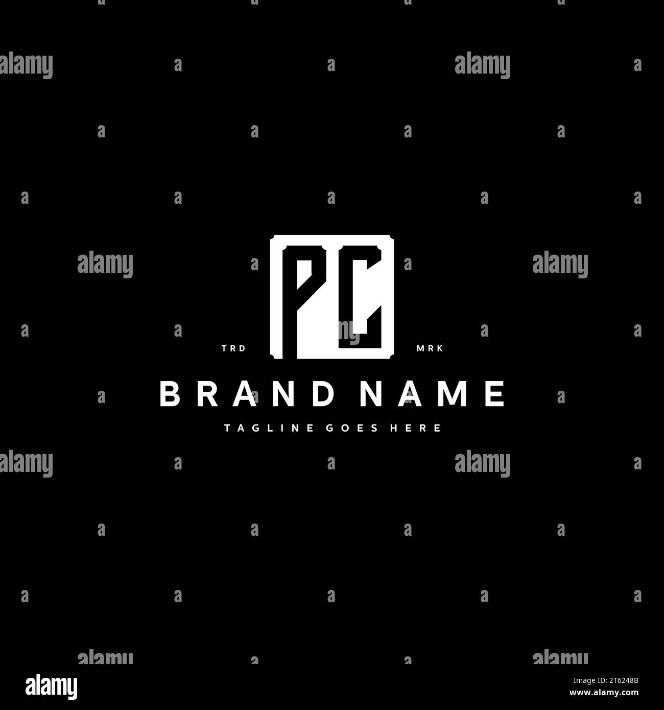 PC monogram logo initials with square rectangular shape isolated on black background initials vector graphic template Stock Vector