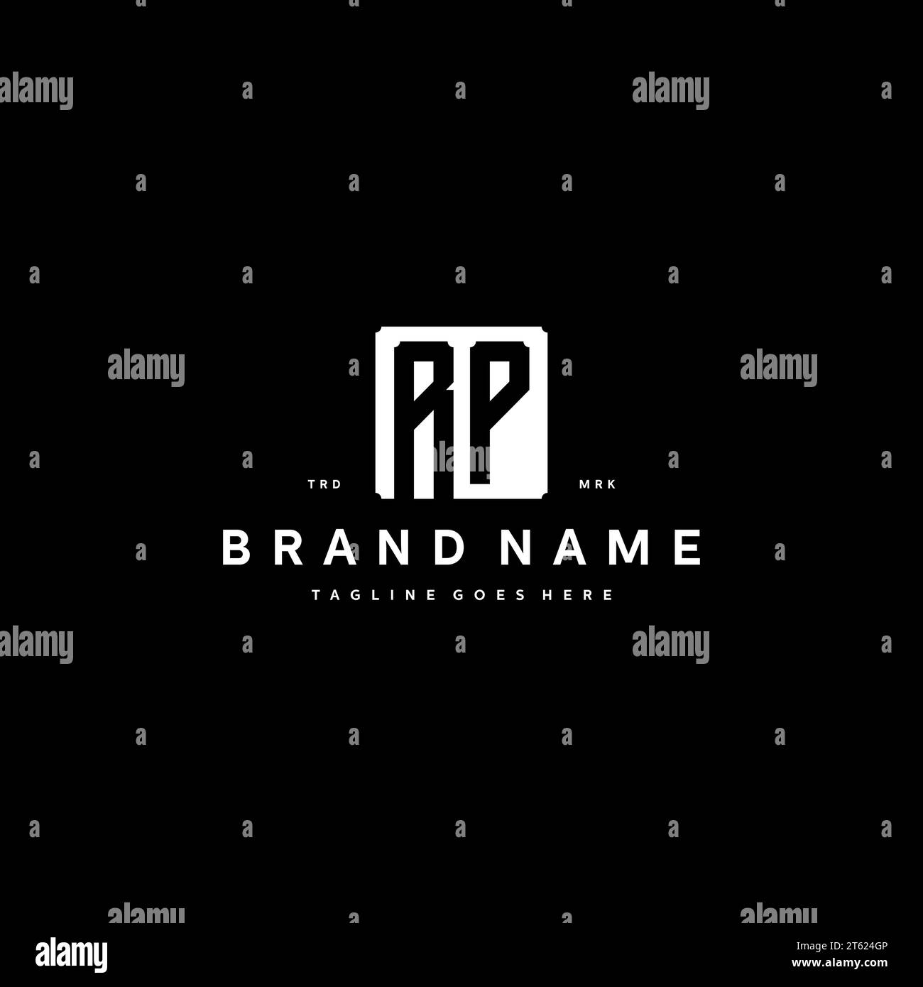 RP monogram logo initials with square rectangular shape isolated on black background initials vector graphic template Stock Vector