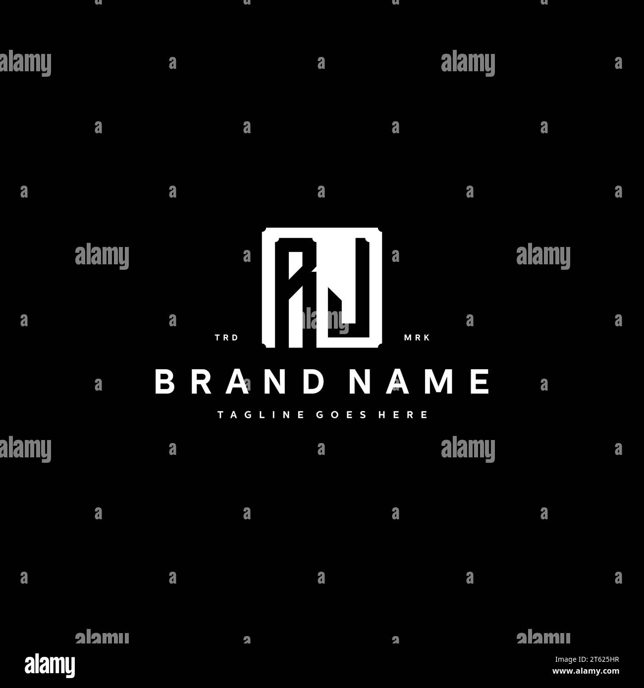 RJ monogram logo initials with square rectangular shape isolated on black background initials vector graphic template Stock Vector