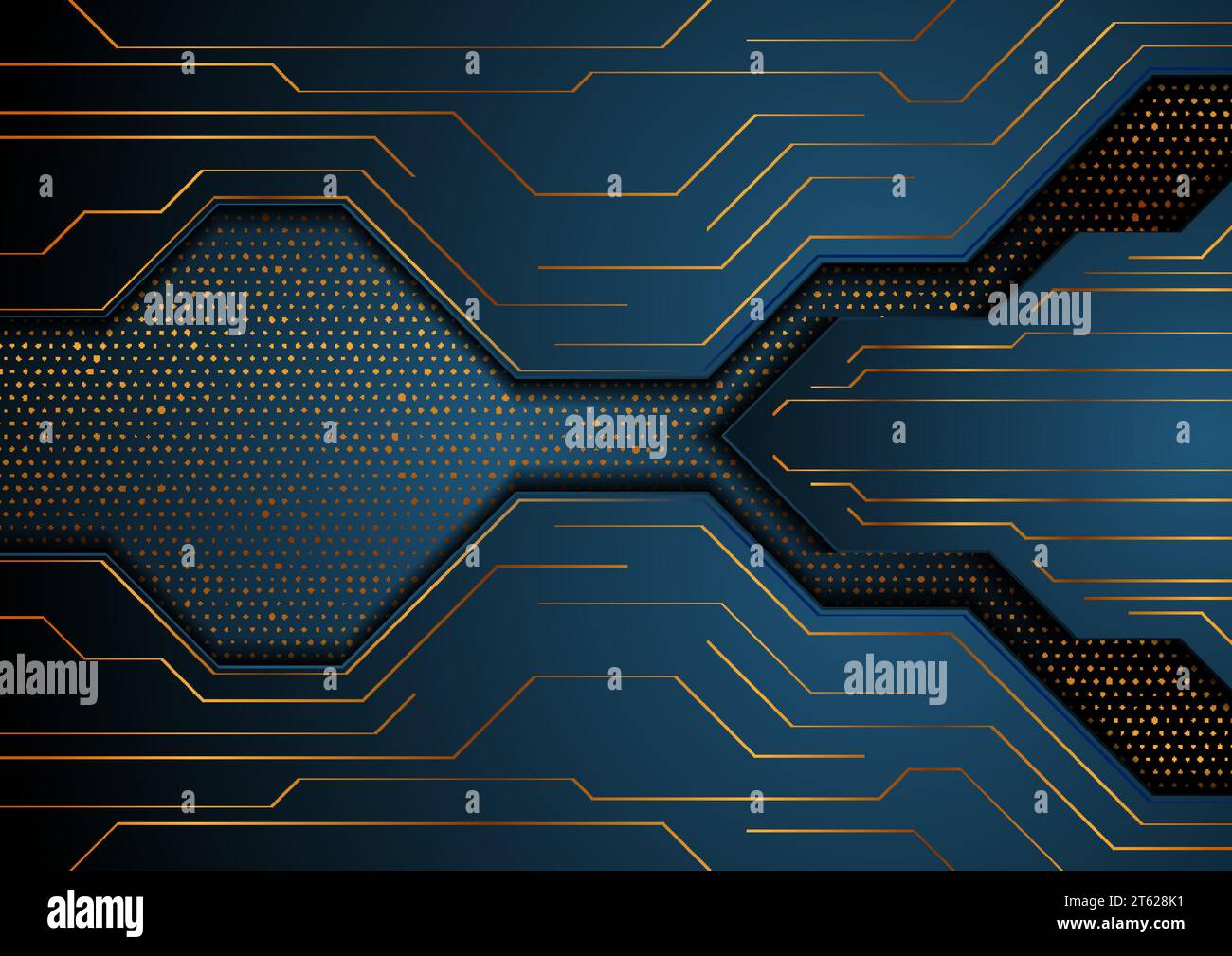 Dark blue and golden abstract technology background. Luxury glitter dots concept vector design Stock Vector