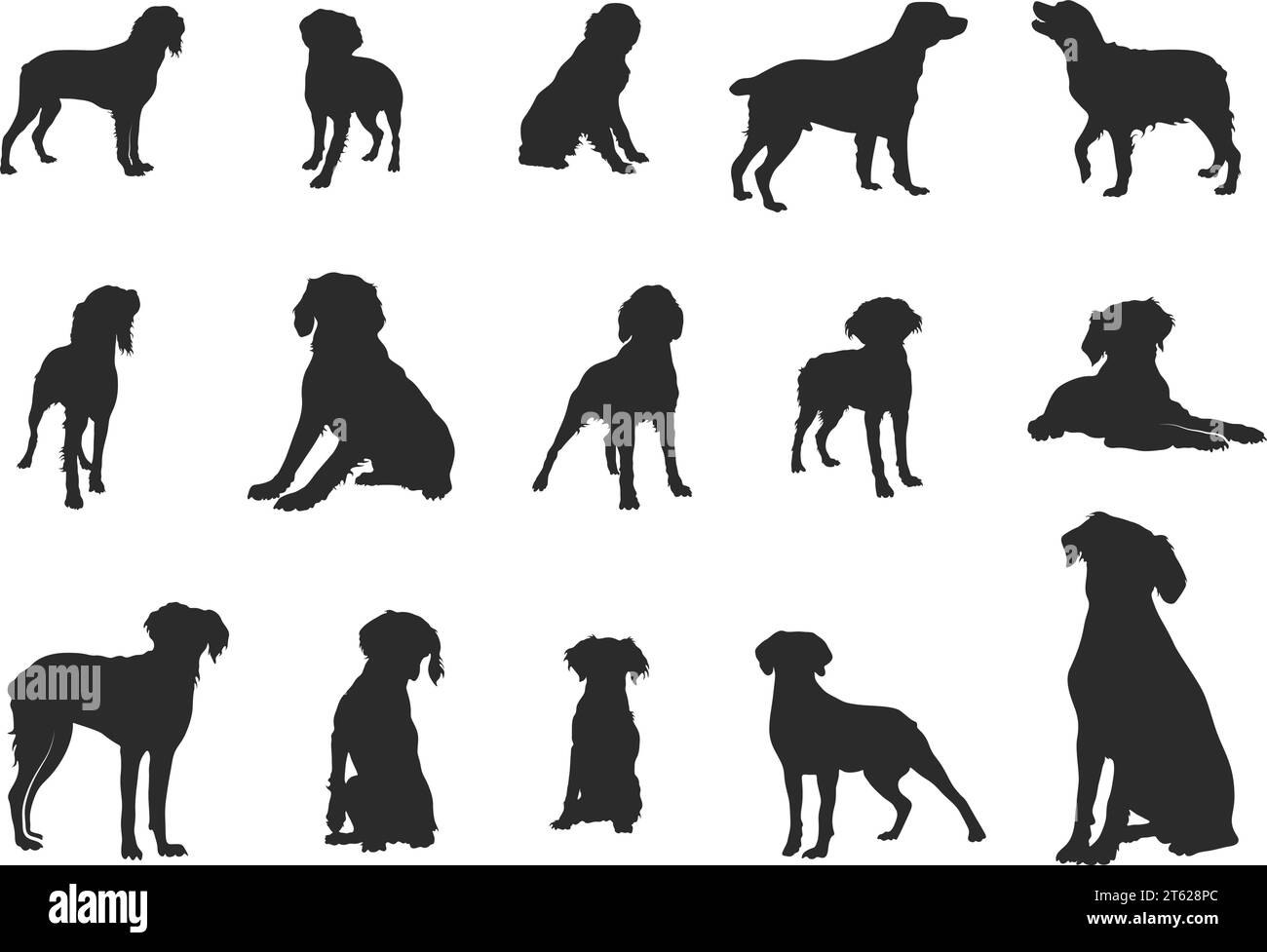 Brittany spaniel silhouette, Brittany dog clipart, Brittany dog svg, Dog silhouettes, Brittany dog icon. Stock Vector