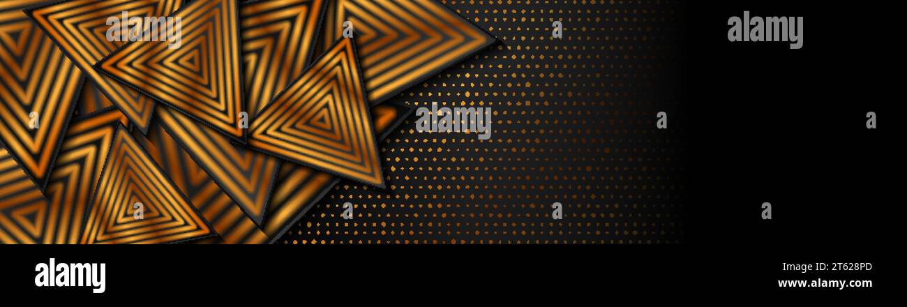 Abstract tech background with black and golden triangles. Vector ...