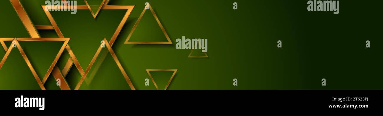 Green and bronze glossy triangles abstract tech banner design. Geometric vector background Stock Vector