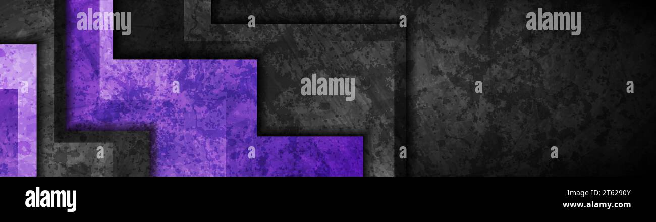 Black and violet grunge abstract tech geometric background. Vector banner Stock Vector