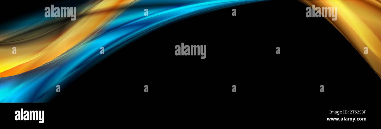 Blue orange glowing glossy waves abstract banner. Shiny vector ...