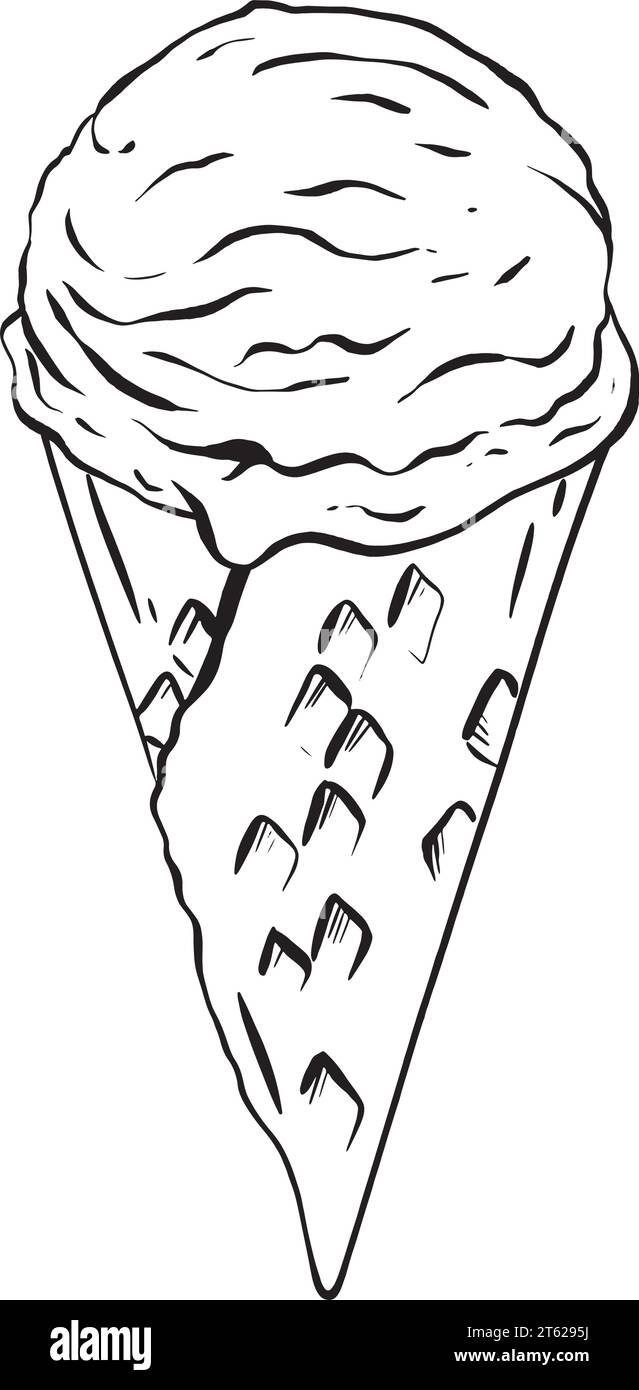 Delicious vector illustration of a scoop of ice cream nestled in a crispy waffle cone. A delightful cold treat, perfect for summer enjoyment. A Stock Vector