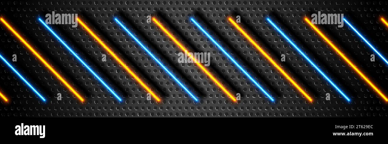 Futuristic perforated technology abstract background with blue orange ...