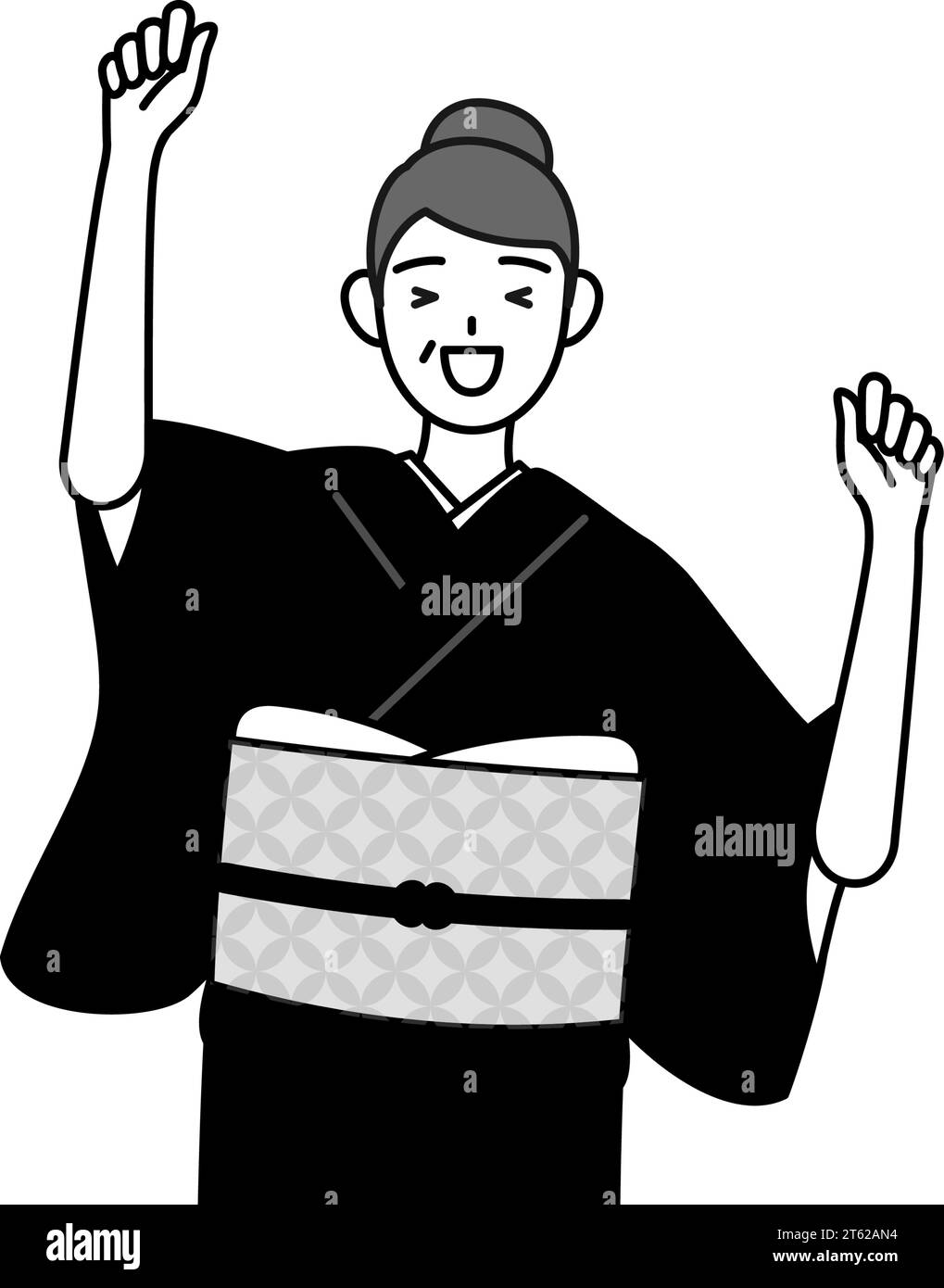 New Year's greeting and weddings, Senior woman in kimono smiling and jumping, Vector Illustration Stock Vector