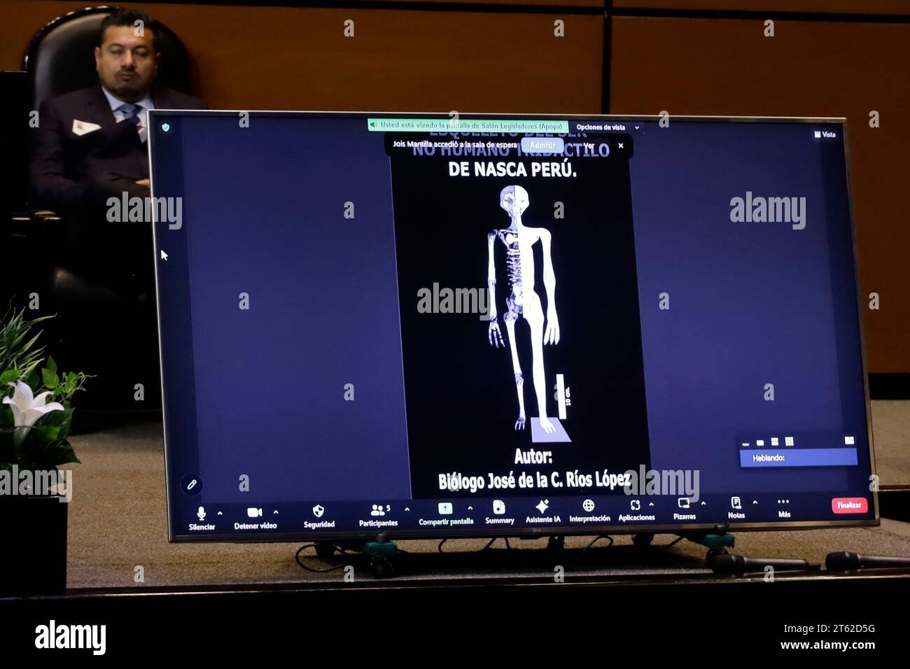 Mexico City, Mexico. 7th Nov, 2023. Images of non-human bodies investigated by specialists in the UFO phenomenon shown at the Second Mexican Public Hearing on Unidentified Anomalous Phenomena in the Chamber of Deputies in Mexico City. on November 7, 2023 in Mexico City, Mexico (Credit Image: © Luis Barron/eyepix via ZUMA Press Wire) EDITORIAL USAGE ONLY! Not for Commercial USAGE! Stock Photo