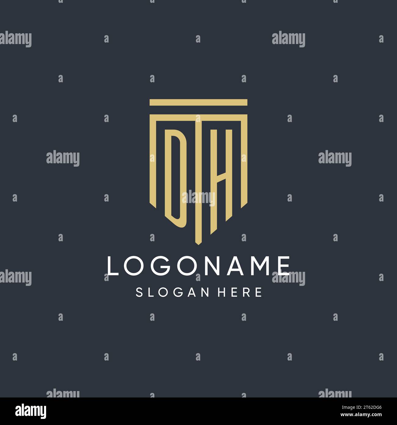 DH monogram with modern and luxury shield shape design vector graphic Stock Vector