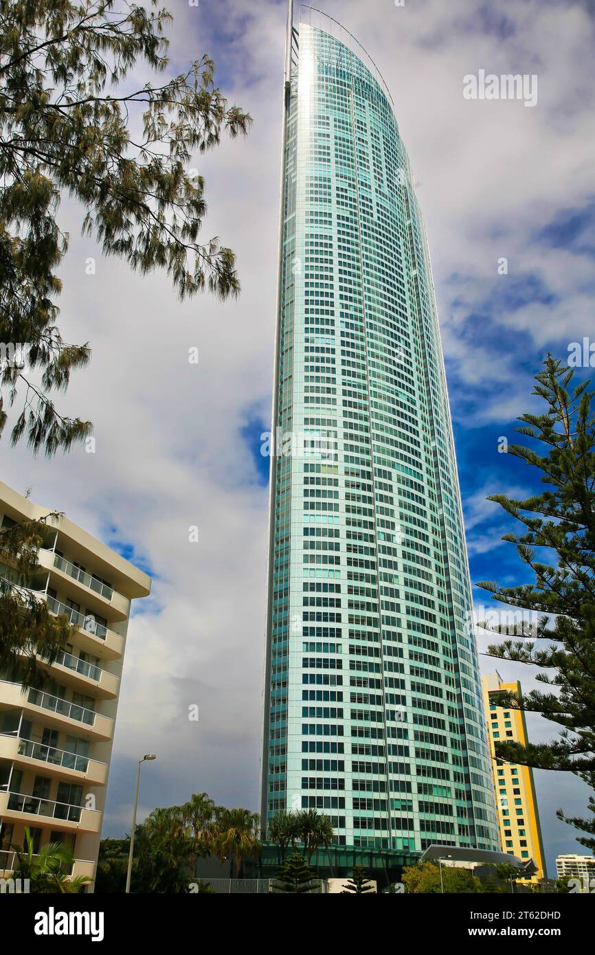 Surfers Paradise, QLD, Australia - January 30, 2008 :  Skypoint building with observation deck and private apartments. Tall building with views all ar Stock Photo