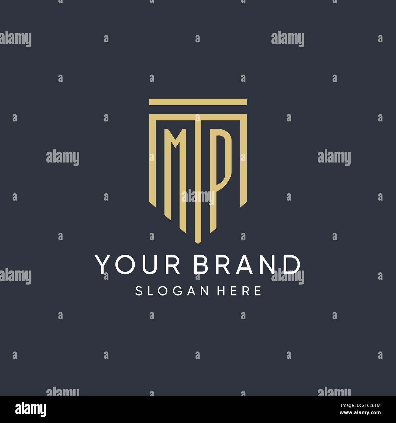MP monogram with modern and luxury shield shape design vector graphic Stock Vector