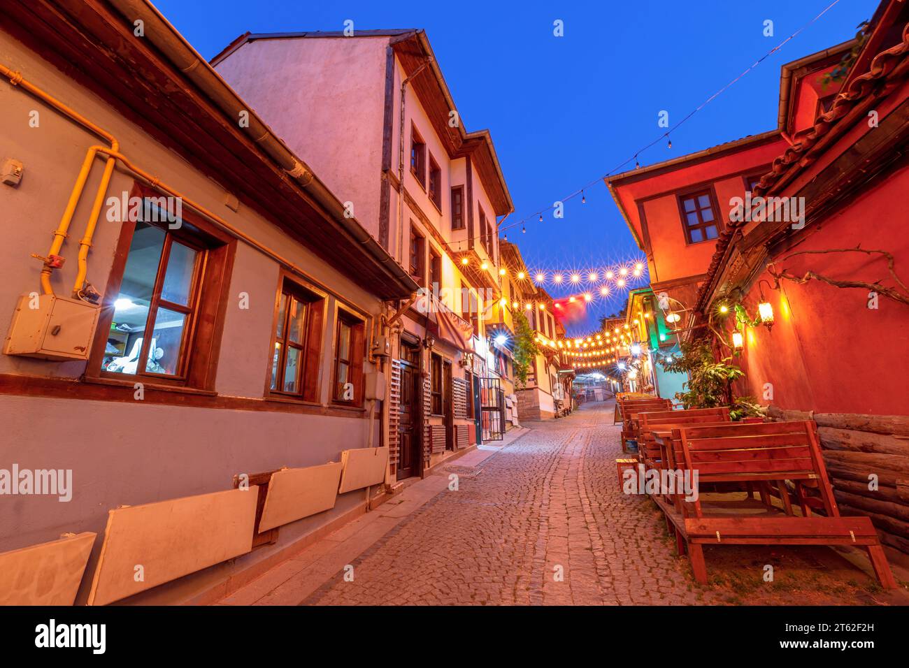 night view of Eskisehir city unveils its diverse neighborhoods, connected by crisscrossing streets. Architectural wonders of historic Odunpazari Stock Photo