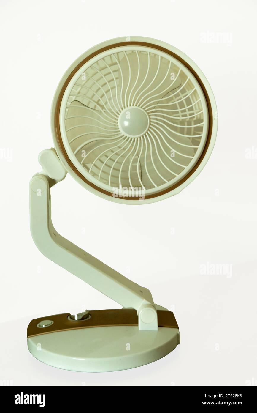 Table battery operated fan in White and black background Stock Photo