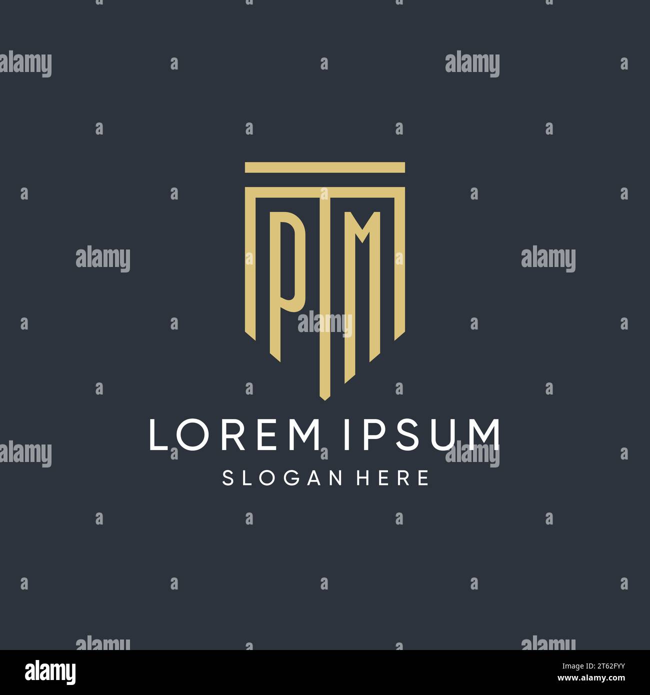 PM monogram with modern and luxury shield shape design vector graphic Stock Vector