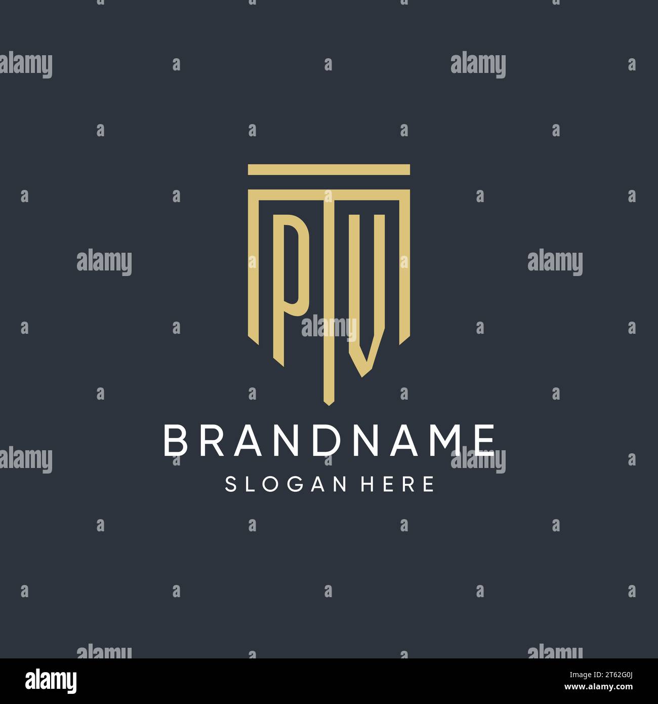 PV monogram with modern and luxury shield shape design vector graphic Stock Vector