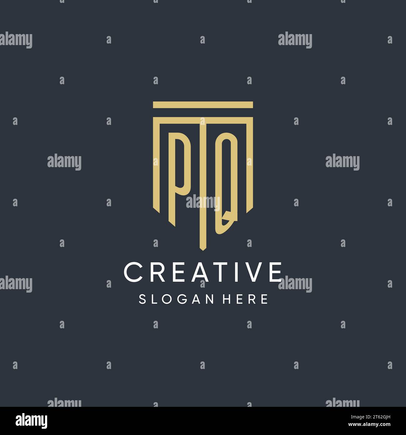 PQ monogram with modern and luxury shield shape design vector graphic Stock Vector