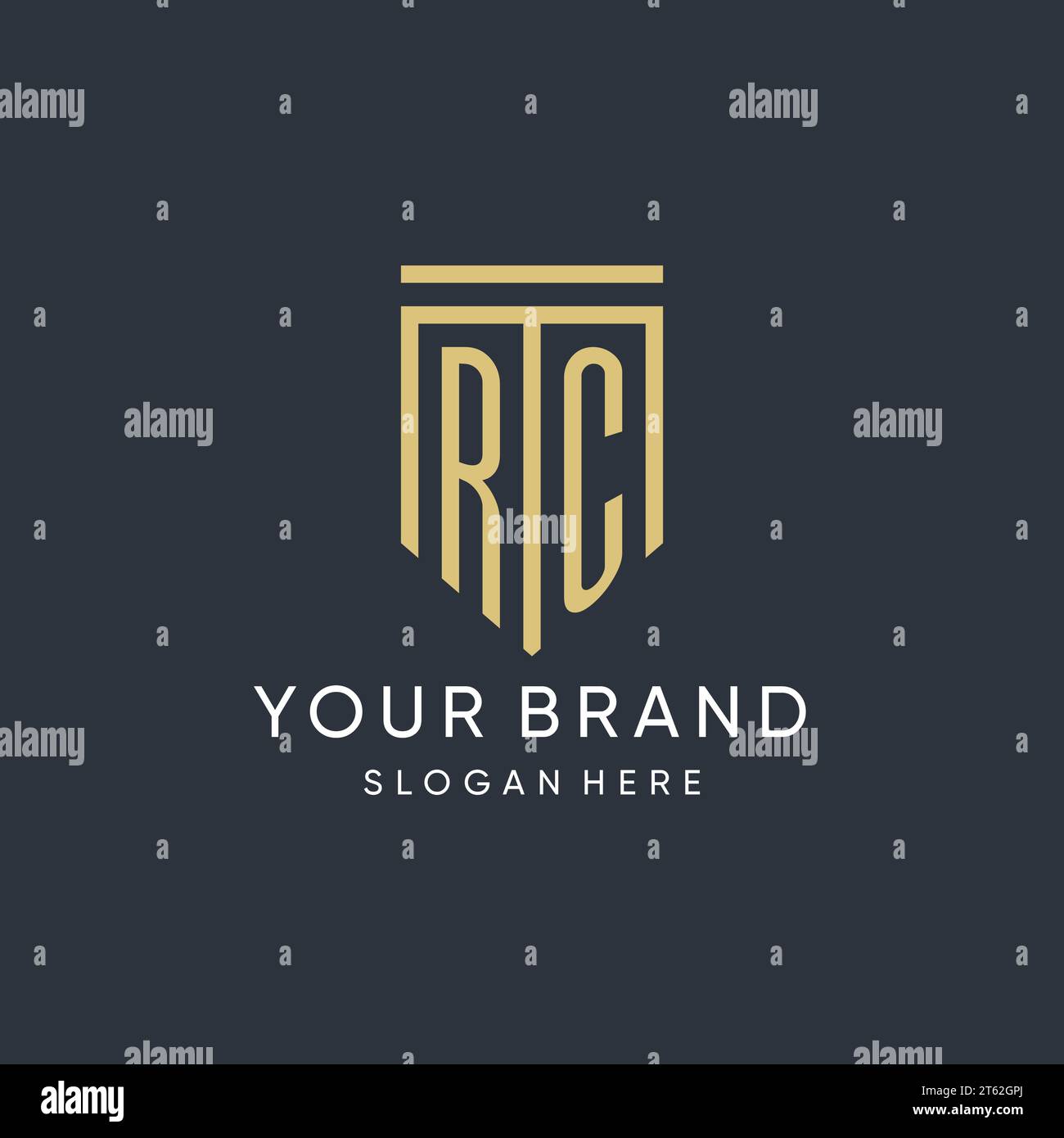 RC monogram with modern and luxury shield shape design vector graphic Stock Vector
