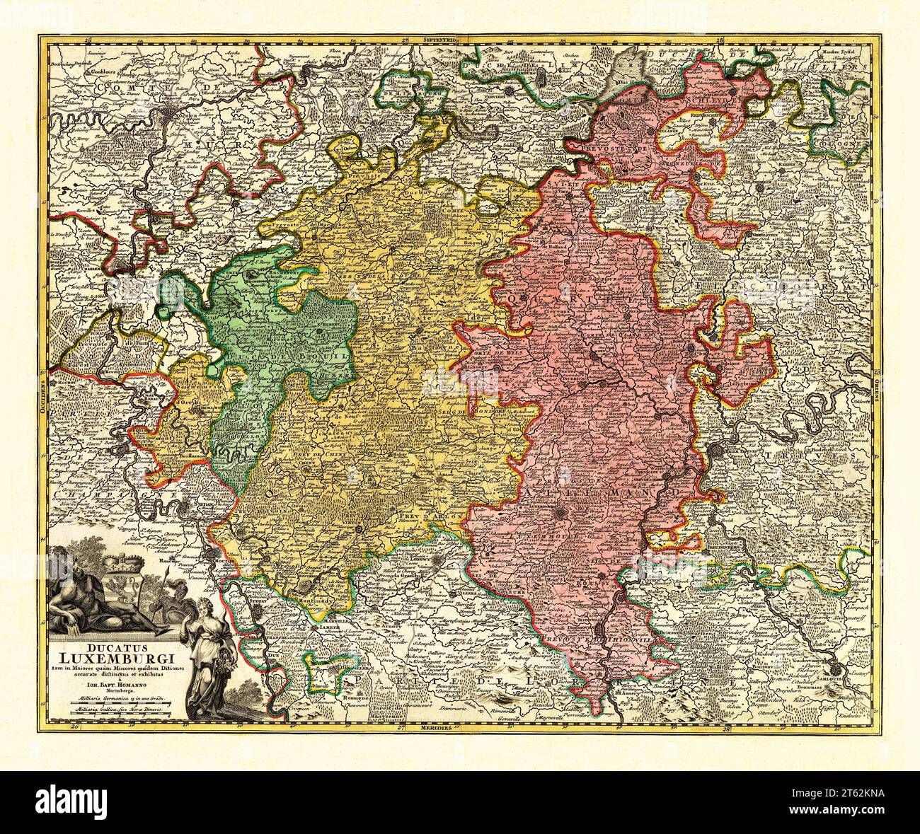 Old map of Luxembourg. By Homann, publ. 18th century. Stock Photo