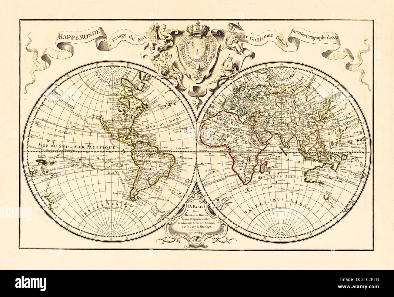 Old planisphere. By L'Isle, publ. in 1720 Stock Photo