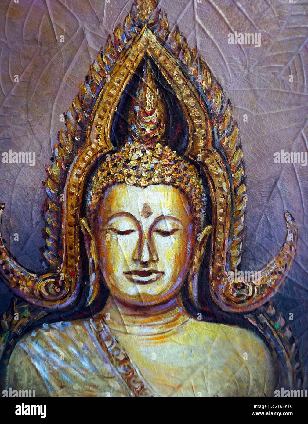 Original art painting Oil color Buddha statue thailand , Phra Buddha