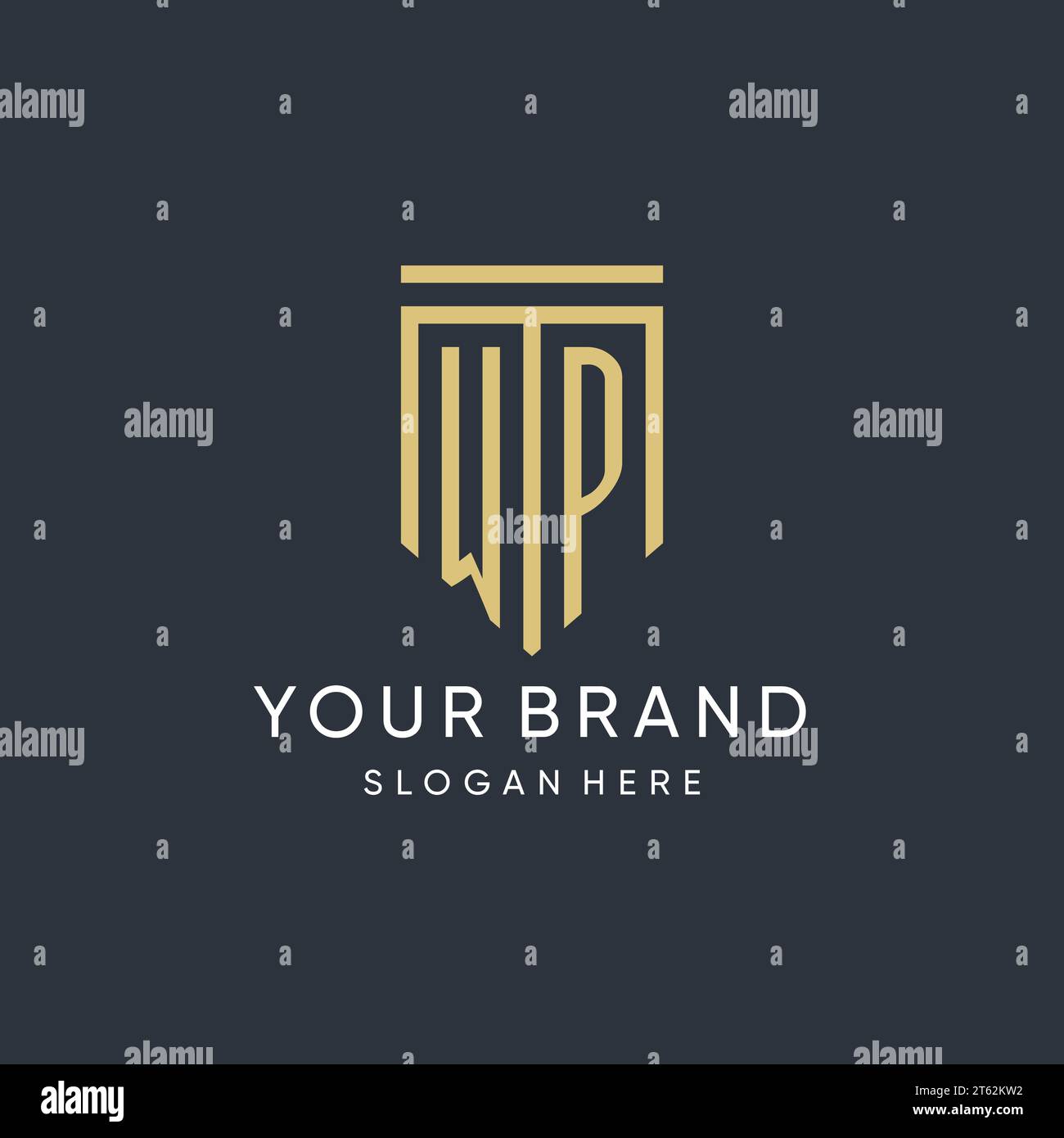 WP monogram with modern and luxury shield shape design vector graphic Stock Vector