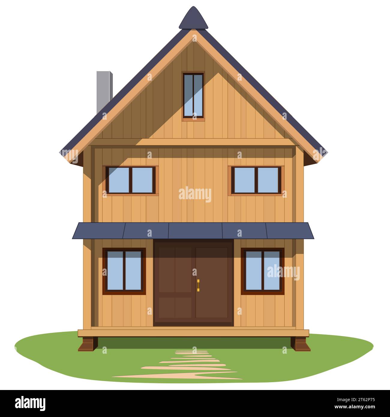 Colored three-story wooden house isolated on white background. Vector ...