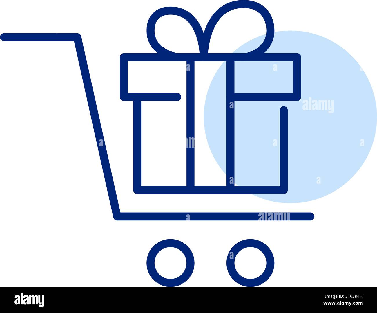 Gift box with a bow in a shopping cart. Christmas black Friday sale. Pixel perfect icon Stock Vector