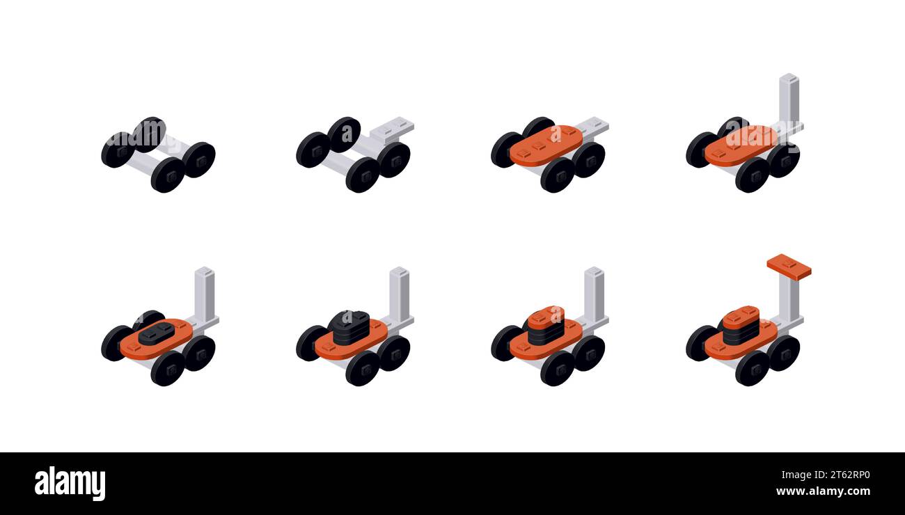 Step-by-step construction of a lawn mower. Vector Stock Vector