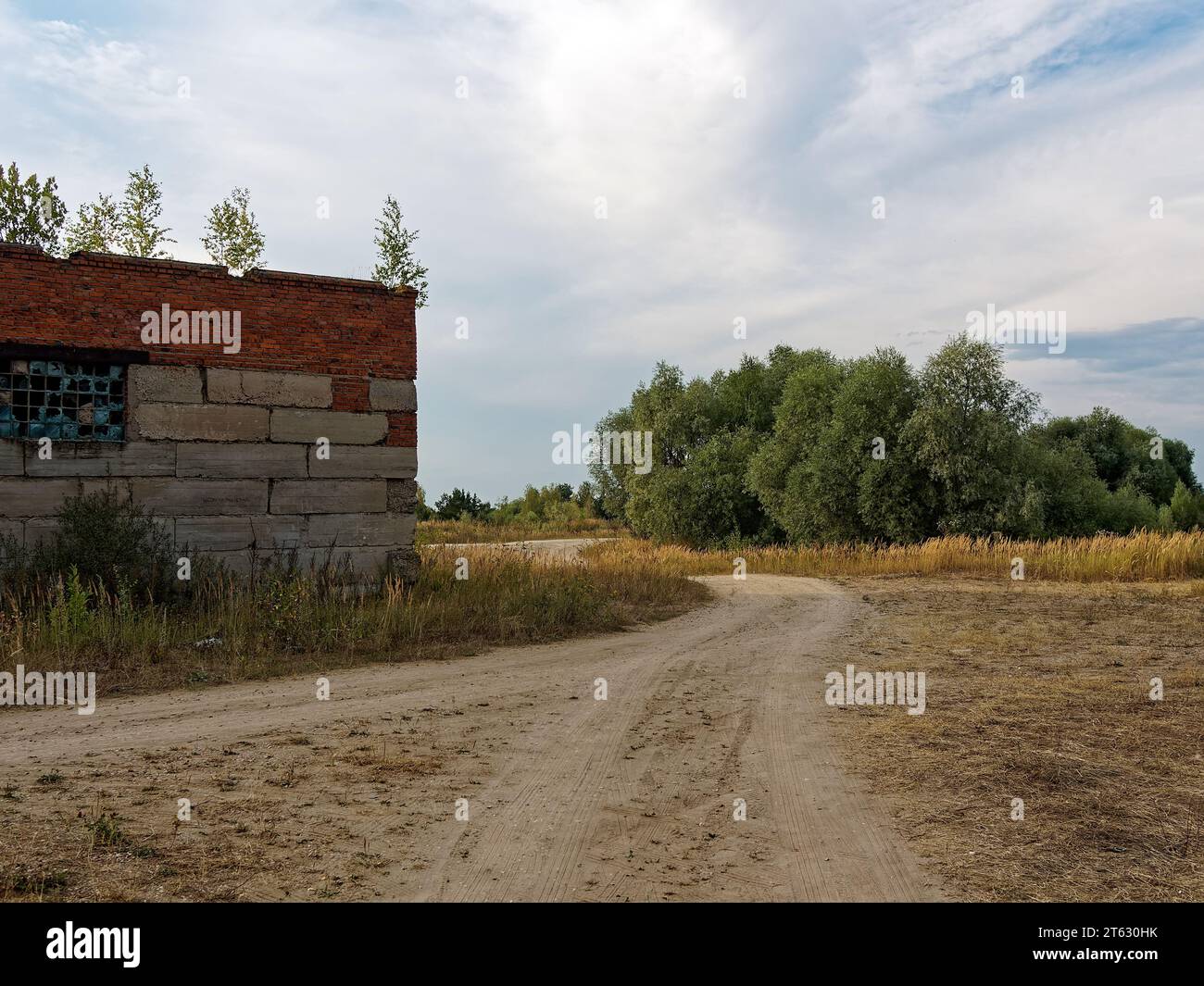 Abandoned one-storey brick building, Russia Stock Photo