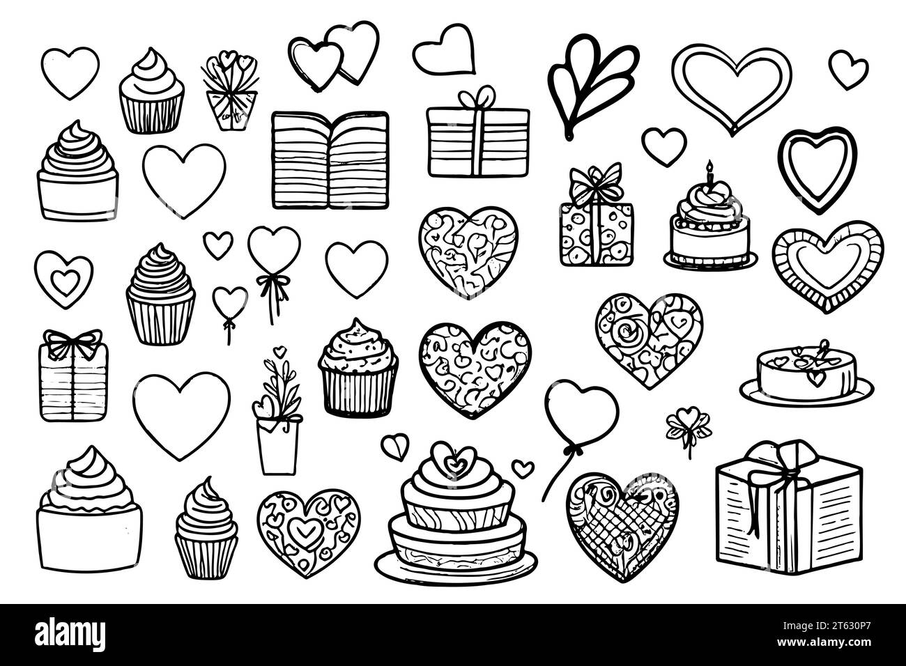 Collection cute simple valentines Black and White Stock Photos & Images ...