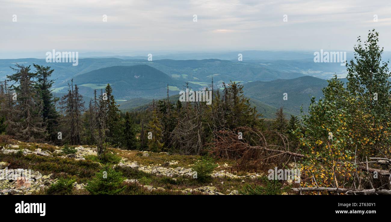 View from Pipitka hill in Volovske vrchy mountains in Slovakia during early autumn mostly cloudy day Stock Photo